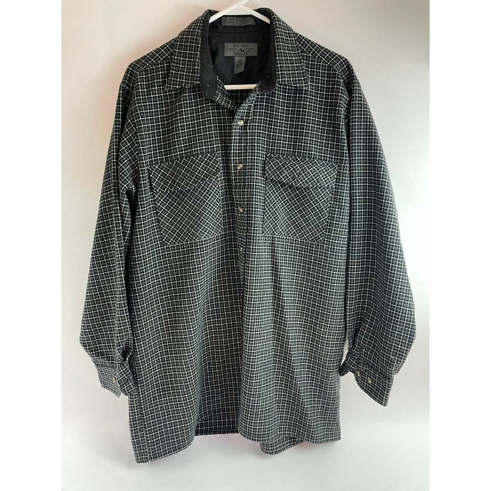 Bay Area Traders Shirt Men's Size Large Tall Gray Black Plaid Button Up Pockets